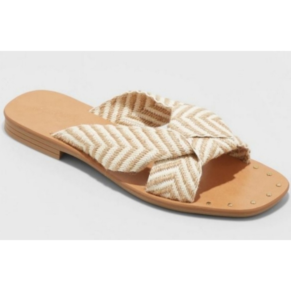 Universal Thread Louise Chevron Print Knotted Slide Sandals Tan Size 11